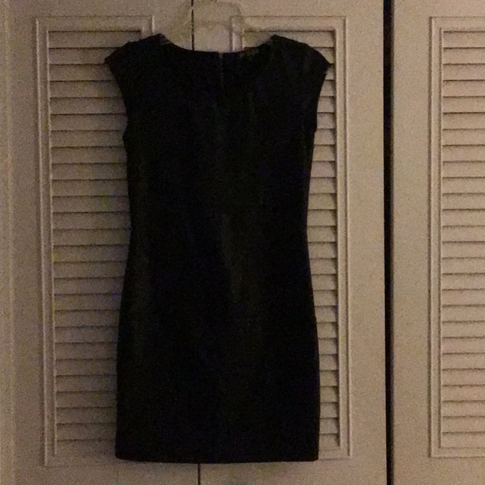 Black sheath dress with faux leather look
